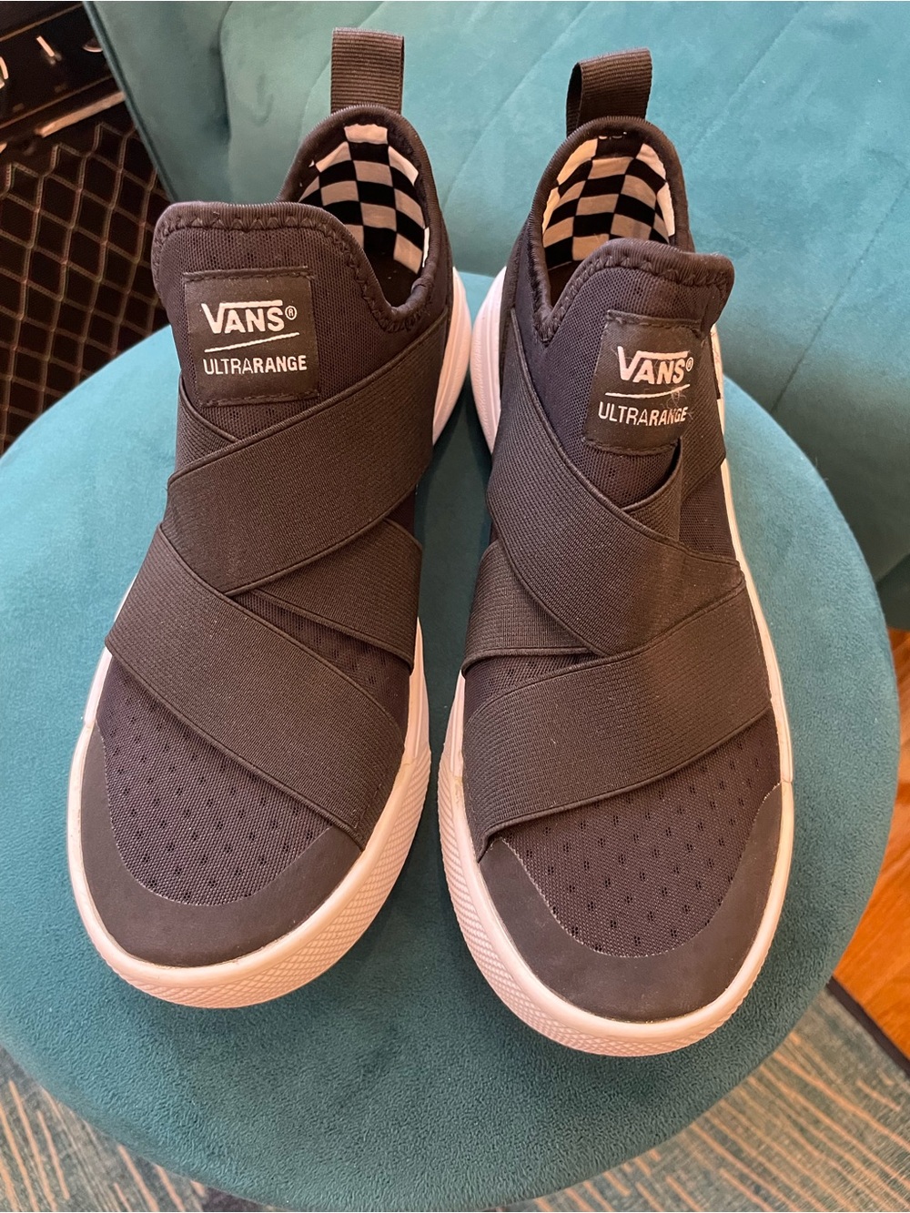 Vans UltraRange Slip-On Sneakers in Black and White